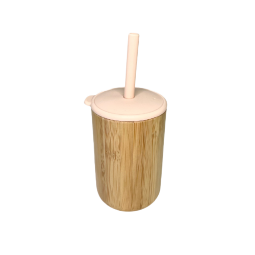 Verre Avec Couvercle Et Paille Rose Poudré