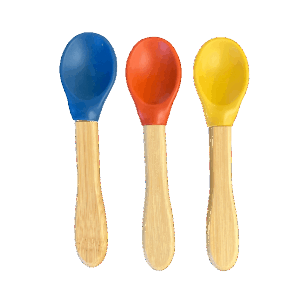 Cuillères en Bambou + Silicone - Lot de 3 (Moutarde, Bleu Marine Et Terracota)