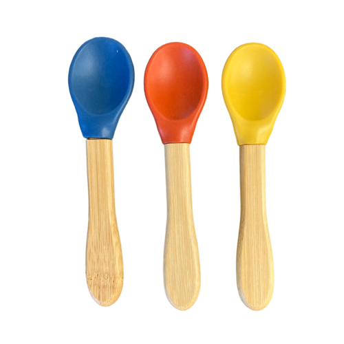 Cuillères en Bambou + Silicone - Lot de 3 (Moutarde, Bleu Marine Et Terracota)