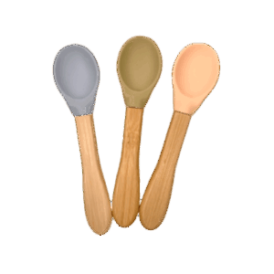 Cuillères en Bambou + Silicone - Lot de 3 (Vert Pastel, Bleu Pastel Et Rose Poudré)