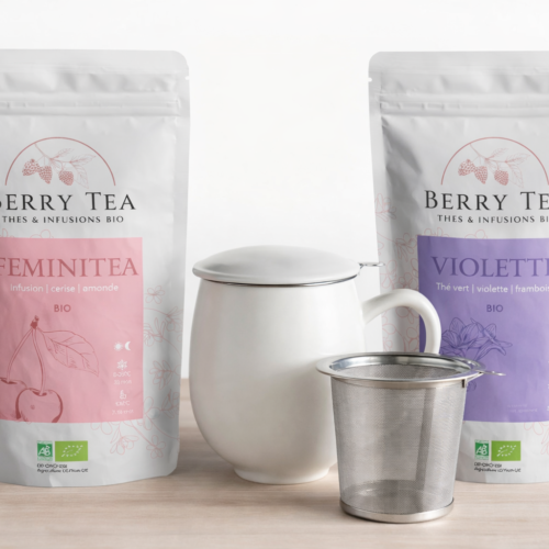 Coffret - Thé Feminitea 90gr + Thé Violette 70gr + tasse OVA avec infuseur