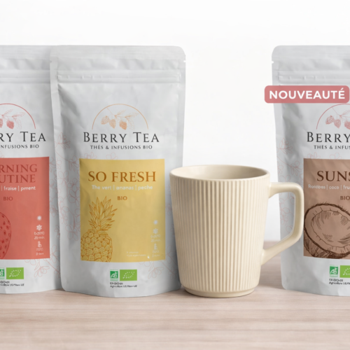 Coffret Berry Tea - Thé Morning Routine 80gr + Thé Sunset 50gr + Thé So fresh 50gr + Tasse